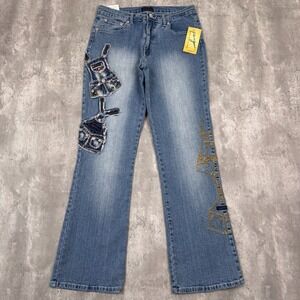 Vintage Paco Jeans Womens 13 Blue‎ Embroidered Flare Bootcut Distressed Y2K NWT